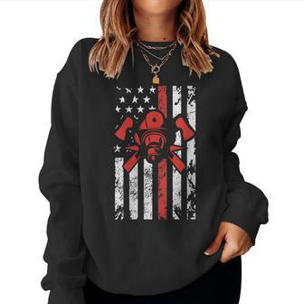 Womens American Flag Fire Fighter Women Crewneck Graphic Sweatshirt - Seseable
