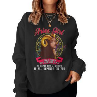 Womens Aries Zodiac Birthday Black Queen Mean Af Women Crewneck Graphic Sweatshirt - Seseable