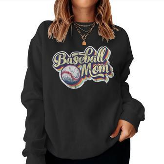 Womens Baseball Mom Retro Vintage Distressed Mothers Day Present Women Crewneck Graphic Sweatshirt - Seseable