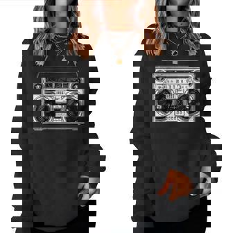 Womens Boombox And Cassette Tape Fathers Day Daddy Son Matching Women Crewneck Graphic Sweatshirt - Thegiftio