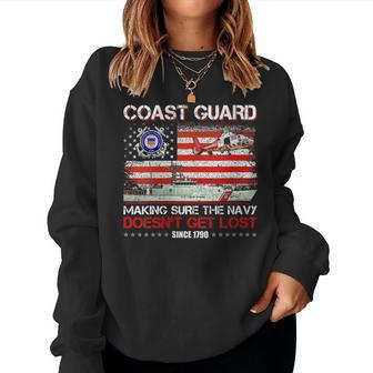 Womens Coast Guard Veteran Uscg American Flag Veterans Day Women Crewneck Graphic Sweatshirt - Seseable