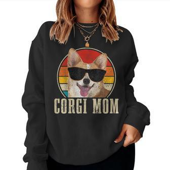 Womens Corgis Mom Vintage Sunglasses Funny Corgis Dog Owner Women Crewneck Graphic Sweatshirt - Seseable