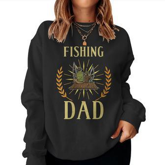 Womens Dad Fisherman Kids Fathers Day Papa Fishing Fish Women Crewneck Graphic Sweatshirt - Thegiftio UK