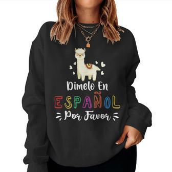 Womens En Espanol Por Favor Bilingual Spanish Teacher Llama Women Crewneck Graphic Sweatshirt - Seseable