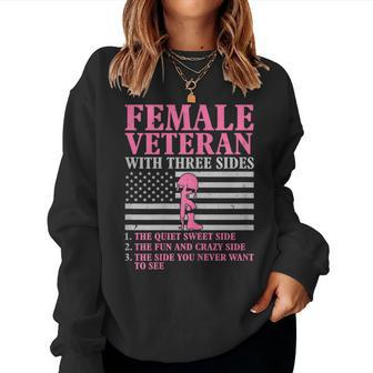Womens Female Veteran With Three Sides Women Veteran Mother Grandma Women Crewneck Graphic Sweatshirt - Seseable