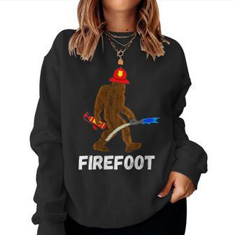Womens Fire Fighter Bigfoot Fireman Funny Sasquatch Firefighter Women Crewneck Graphic Sweatshirt - Seseable