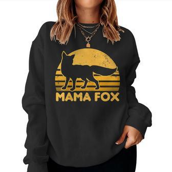 Womens Fox Mama | Vintage Retro Sunset Gift Women Crewneck Graphic Sweatshirt - Seseable