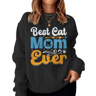 Womens Funny Cat Best Cat Mom Ever Meow Funny Cat Mothers Day Gifts Women Crewneck Graphic Sweatshirt - Thegiftio UK