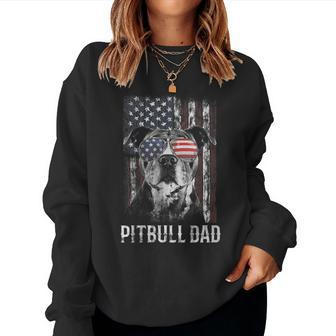 Womens Funny Pitbull Dad American Flag 4Th Of July Dog Fathers Day Women Crewneck Graphic Sweatshirt - Thegiftio UK