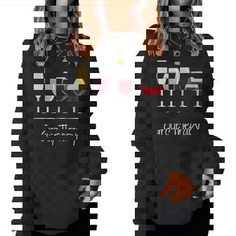 Womens Funny Womens Wine Drinking - Group Therapy Women Crewneck Graphic Sweatshirt | Seseable CA