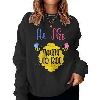 Womens Gender Reveal What Will It Bee He Or She Aunt Women Crewneck Graphic Sweatshirt - Seseable