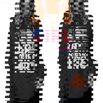 Womens Girl Dad A True American Hero American Flag Fathers Day Women Crewneck Graphic Sweatshirt - Thegiftio