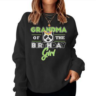 Womens Grandma Of Birthday Girl Panda Lover Theme Grandmother Party Women Crewneck Graphic Sweatshirt - Seseable
