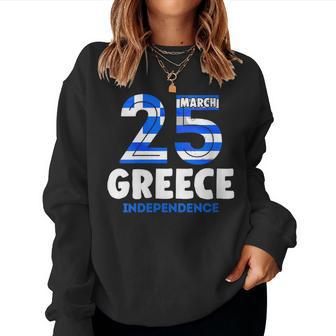 Womens Greek Independence Day 25 March Greece Flag Women Crewneck Graphic Sweatshirt - Seseable