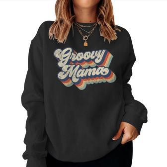 Womens Groovy Mama Retro Vintage Style Graphic Design Womens Women Crewneck Graphic Sweatshirt - Seseable