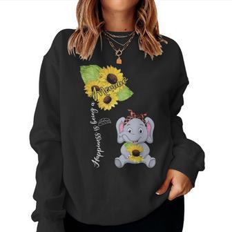 Womens Happiness Is Being A Memaw Sunflower Elephant Women Crewneck Graphic Sweatshirt - Seseable