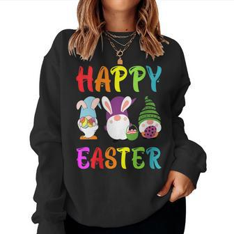Womens Happy Easter Day Gnome Funny Easter Day Egg Hunting Women Crewneck Graphic Sweatshirt - Seseable