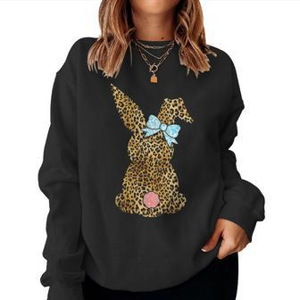 Womens Happy Easter Leopard Bunny Rabbit Gift Women Crewneck Graphic Sweatshirt - Seseable