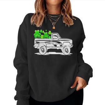Womens Happy Patricks Day Truck Green Shamrock Irish Clover V2 Women Crewneck Graphic Sweatshirt - Seseable