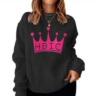 Womens Hbic Womens Gift Head Bitch In Charge Design Women Crewneck Graphic Sweatshirt - Seseable