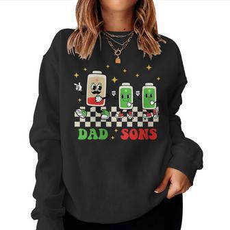 Womens Hippie Face Low Battery Dad Of Two Sons Twin Boys Father Day Women Crewneck Graphic Sweatshirt - Thegiftio UK