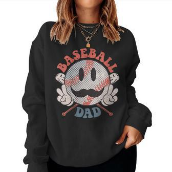 Womens Hippie Face Softball Baseball Dad Daddy Groovy Fathers Day Women Crewneck Graphic Sweatshirt - Thegiftio UK