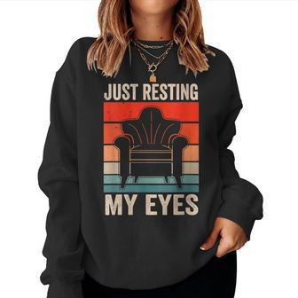 Womens Just Resting My Eyes Sayings Fathers Day Dad Daddy Father Women Crewneck Graphic Sweatshirt - Thegiftio UK