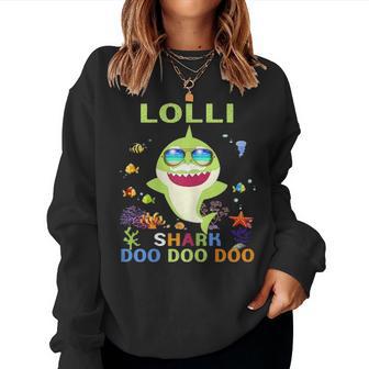 Womens Lolli Shark Doo Doo Doo Fathers Day Gift Women Crewneck Graphic Sweatshirt - Seseable