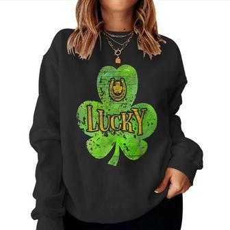 Womens Lucky Shamrock Clover Funny Happy Patricks Day Gifts Women Crewneck Graphic Sweatshirt - Seseable