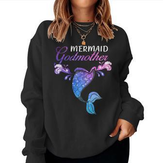 Womens Mermaid Godmother Mermaid Birthday Party Mothers Day Women Crewneck Graphic Sweatshirt - Thegiftio