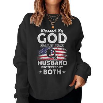 Womens Mom Blessed By God American Flag Mothers Day Women Crewneck Graphic Sweatshirt - Thegiftio UK