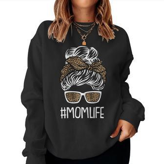 Womens Mom-Life Mothers-Day Leopard Print Mama Mommy Momma Women Crewneck Graphic Sweatshirt - Thegiftio UK
