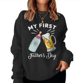 Womens My First Fathers Day New Dad Gifts Matching Father And Baby Women Crewneck Graphic Sweatshirt - Thegiftio UK
