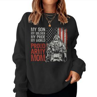 Womens My Son My Soldier Hero Proud Army Mom Us Military Mother Women Crewneck Graphic Sweatshirt - Seseable