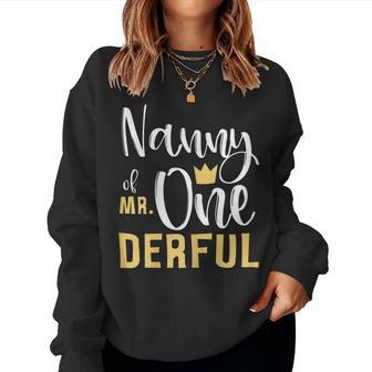 Womens Nanny Of Mr Onederful 1St Birthday First One-Derful Matching Women Crewneck Graphic Sweatshirt - Seseable