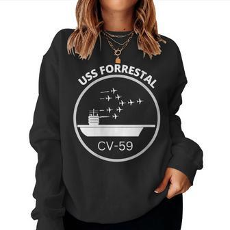 Womens Navy Aircraft Carrier Uss Forrestal Women Crewneck Graphic Sweatshirt - Seseable