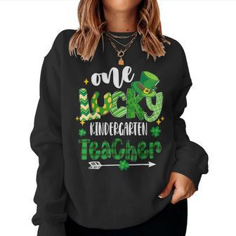 Womens One Lucky Kindergarten Teacher St Patricks Day Women Crewneck Graphic Sweatshirt - Thegiftio UK
