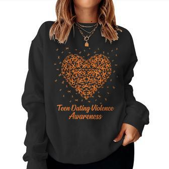 Womens Orange Heart Ribbon N Dating Violence Awareness Gifts Women Crewneck Graphic Sweatshirt - Seseable