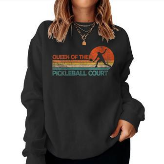 Womens Pickleball Paddle Pickleball Court Queen Dink Retro Vintage Women Crewneck Graphic Sweatshirt - Seseable