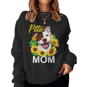 Womens Pitbull Pittie Mom Sunflower Mothers Day Gift Women Crewneck Graphic Sweatshirt - Seseable