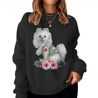 Womens Pomeranian I Love Mom Tattoo Dog Funny Mothers Day Women Crewneck Graphic Sweatshirt - Thegiftio UK