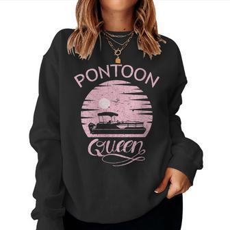 Womens Pontoon Queen Design Funny Pontoon Boat Lover Girls Boating Women Crewneck Graphic Sweatshirt - Seseable