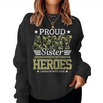 Womens Proud Army Sister Military Soldier Brother Pride Gift Women Crewneck Graphic Sweatshirt - Seseable