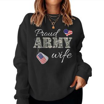 Womens Proud Army Wife Camouflage Wife Of Soldiers Gift Mothers Day Women Crewneck Graphic Sweatshirt - Seseable