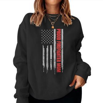 Womens Proud Firefighter Mom Design Patriotic Us Flag Gift Women Crewneck Graphic Sweatshirt - Seseable