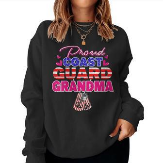 Womens Proud Us Coast Guard Grandma Dog Tags Military Grandmother Women Crewneck Graphic Sweatshirt - Seseable