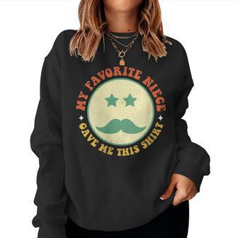 Womens Retro Hippie Face Fathers Day My Favorite Niece Gave Me This Women Crewneck Graphic Sweatshirt - Thegiftio UK