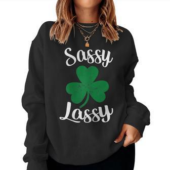 Womens Sassy Lassy St Patricks Day Women Crewneck Graphic Sweatshirt - Seseable