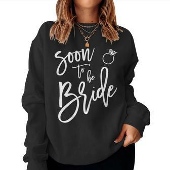 Womens Soon To Be Bride With Ring Graphics Navy Blue Women Crewneck Graphic Sweatshirt - Seseable