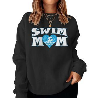 Womens Swim Mom Heart Shaped Pool Water Swimmer Swimming & Diving Women Crewneck Graphic Sweatshirt - Thegiftio UK